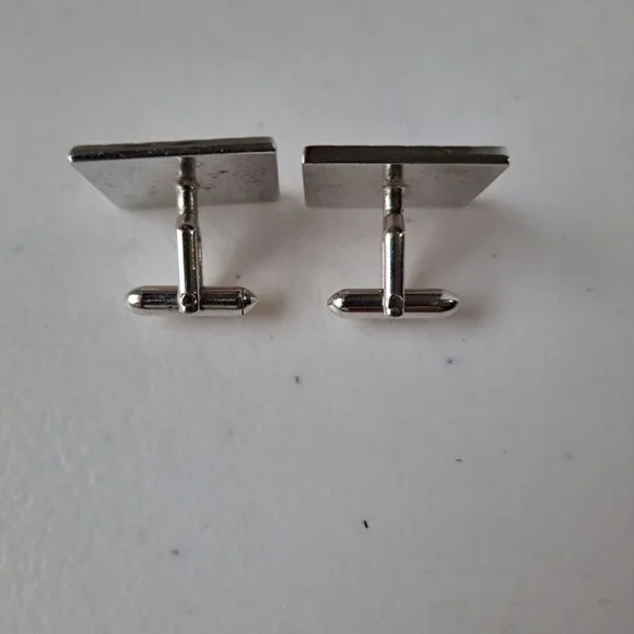 VTG Swank Silver-Tone Square Cufflinks Abstract Silhouettes 1" Men Formal Career - Picture 3 of 6